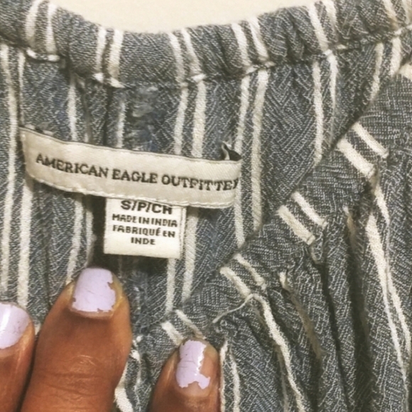 American Eagle Blue & White Pinstripe Off The Shoulder Dress Size Small - Picture 8 of 9
